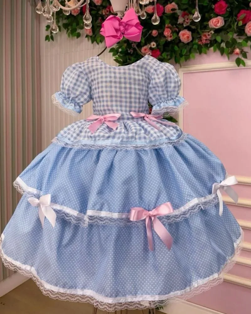 Vestido Junino Azul Bebê