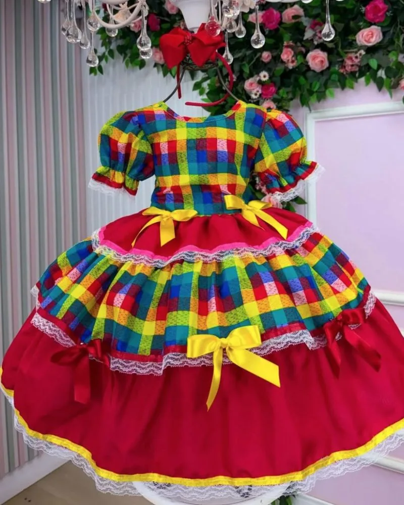 Vestido Junino Xadrez Colorido