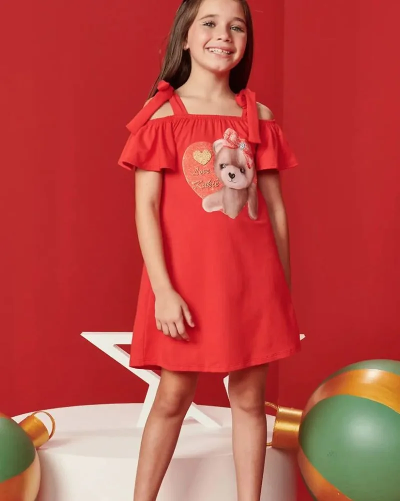 Vestido Vermelho Ursinho